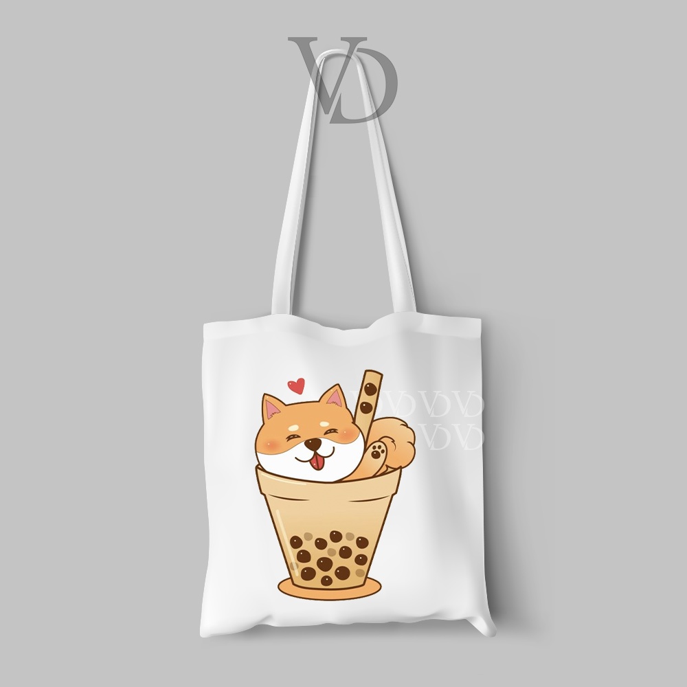 tote bag kanvas motif anjing corgy / totebag / tas belanja corgy cute