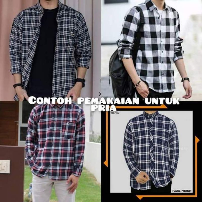 kemeja flanel pria lengan panjang kerah kancing v neck bahan tebal bestseller