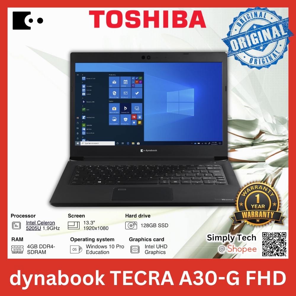 Laptop Toshiba dynabook TECRA A30-G Intel 5205U 4GB 128GB 13” FHD W10 BNIB Sharp