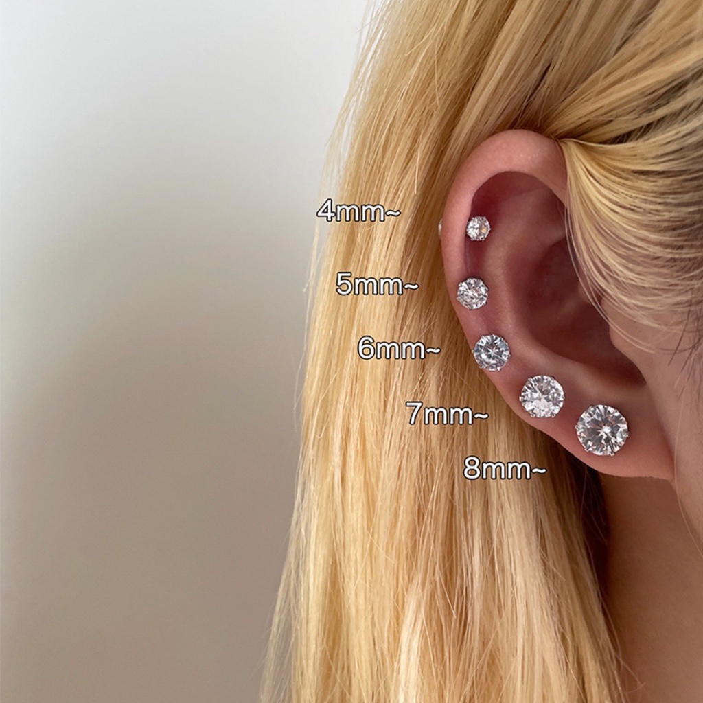 AY(CN) Anting Kristal Zirkon Magnetik Anting Non Piercing Silver Stud Earring Wanita Perhiasan Aksesoris Mudah Dipakai Klip Telinga