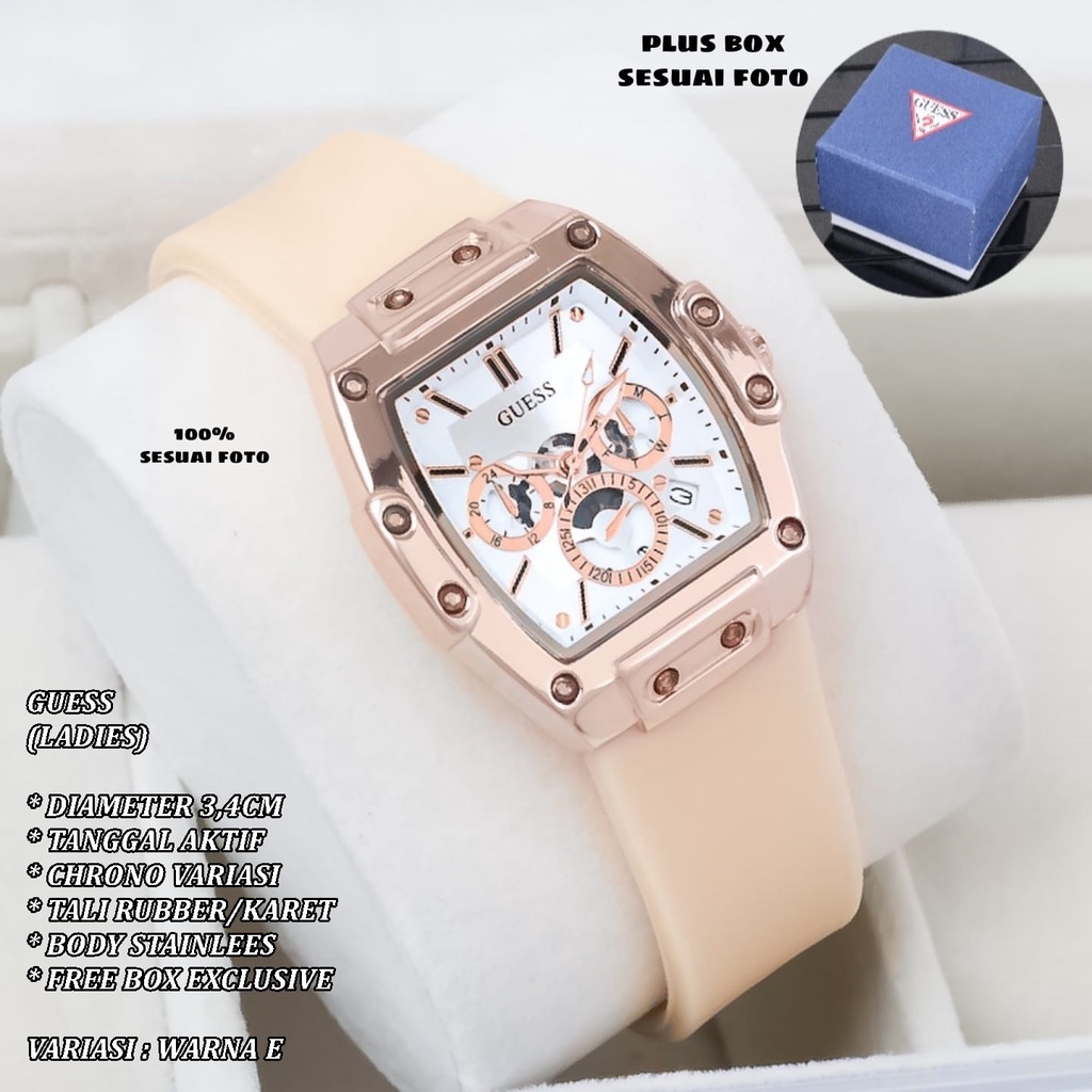 (FREE BOX) JAM TANGAN GUESS SL0199 TALI RUBBER BODY STAINLEES TANGGAL AKTIF CHRONO OFF