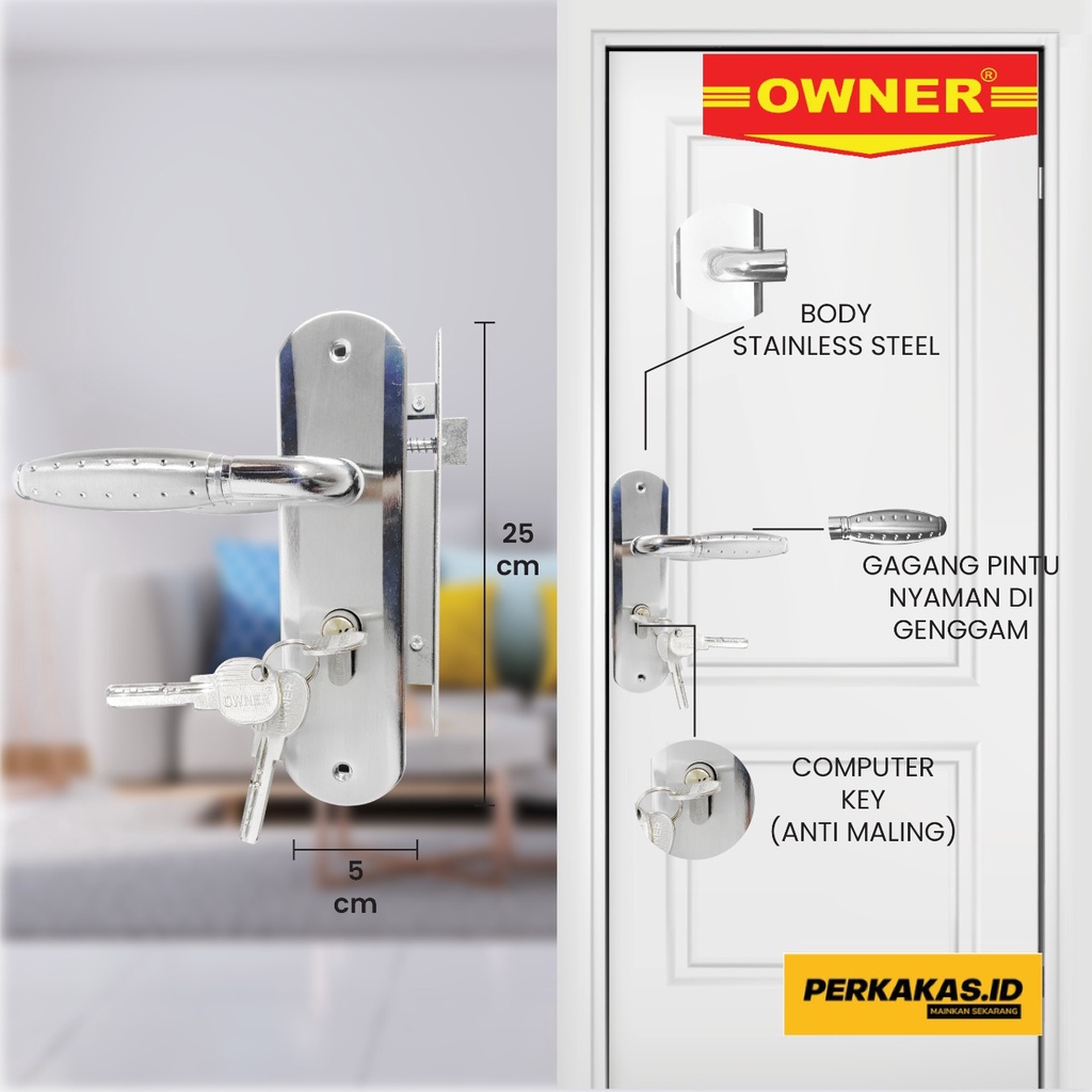 Kunci Pintu Rumah Bergaransi Handle Minimalis 1 set OWNER