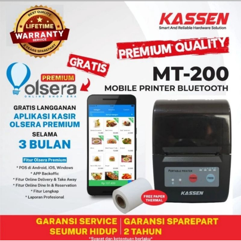KASSEN MT-200 MOBILE PRINTER THERMAL MT-200 Portable Thermal