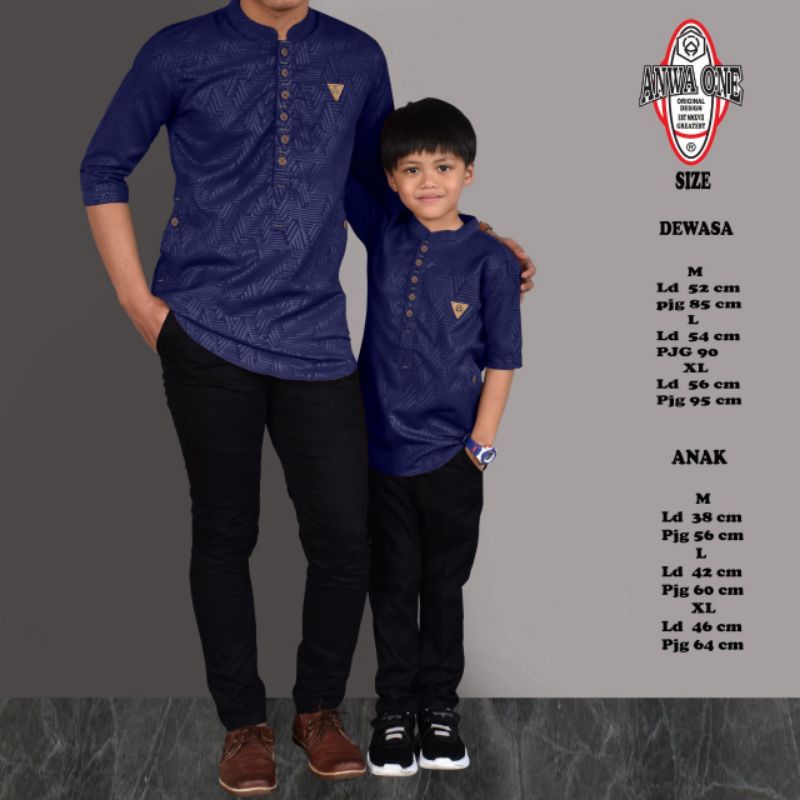 Baju Koko Kurta Couple Ayah Anak Motif Emboss Original Anwa One