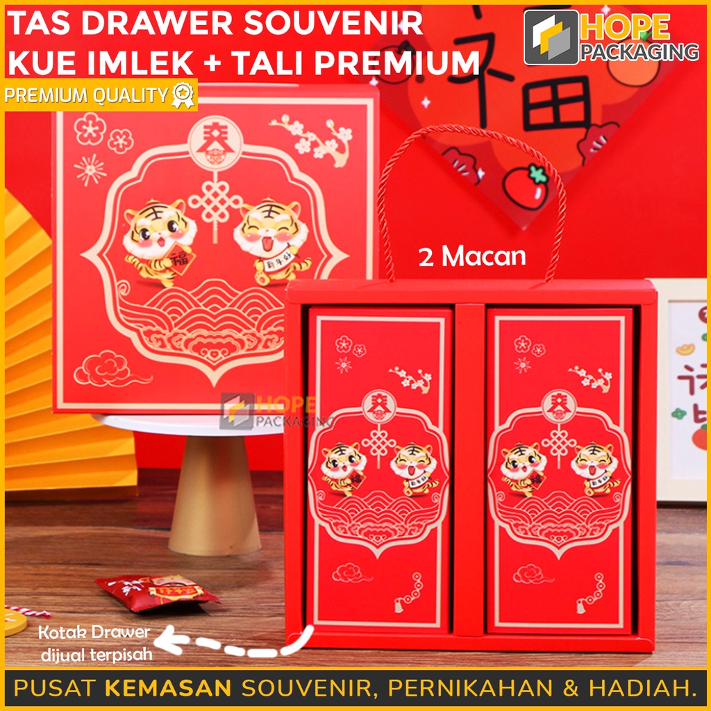 Goodie  Souvenir Hampers Bag / Tas Drawer Souvenir Kue imlek + tali premium