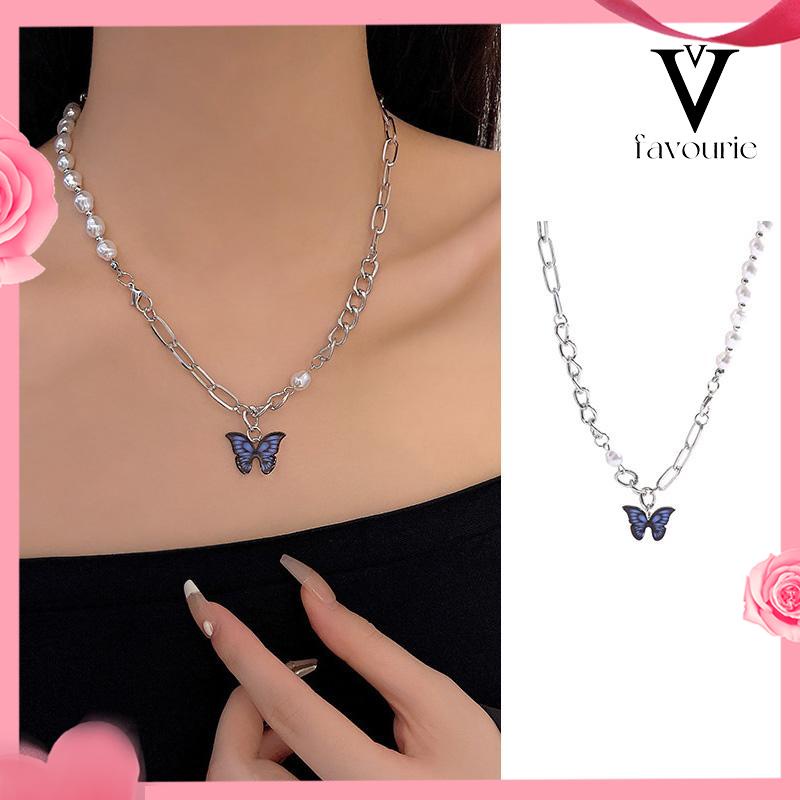 CODKalung Rantai Kupu-Kupu Mutiara Desain Choker Fashion Korea Gaya Untuk Wanita-FA
