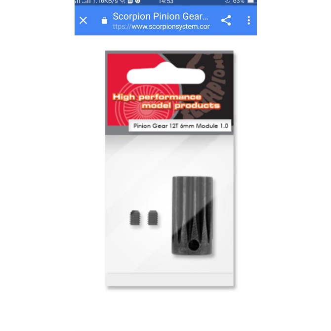 Pinion Gear Scorpion 12T 6Mm