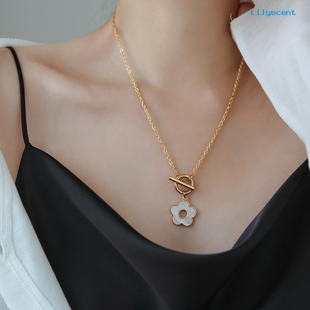 [LS]Kalung Kalung Panjang Shell Bunga Sakura Emas Titanium Steel Elegan Untuk Hadiah