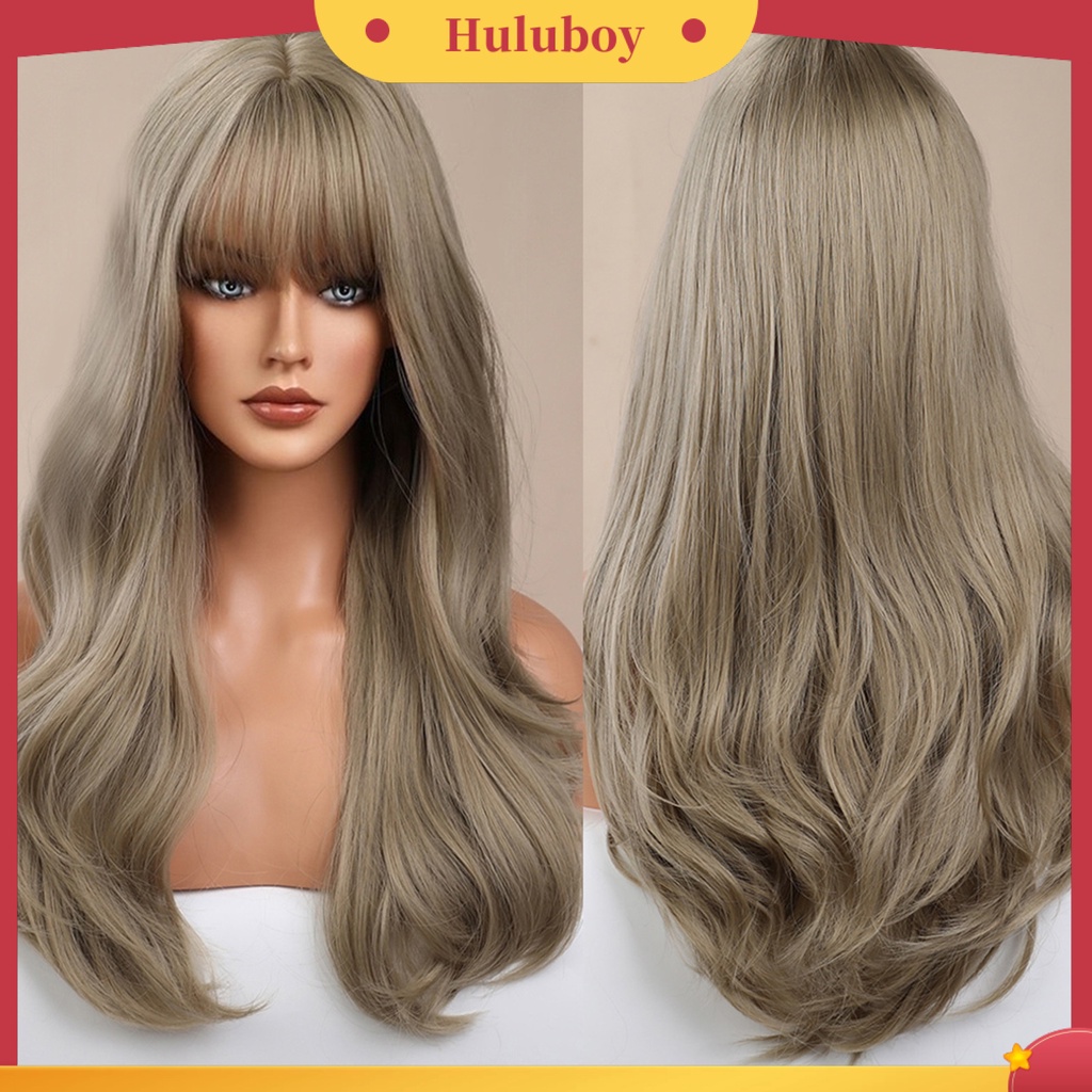 Wig Rambut Panjang Keriting Dengan Poni Warna-Warni Untuk Cosplay