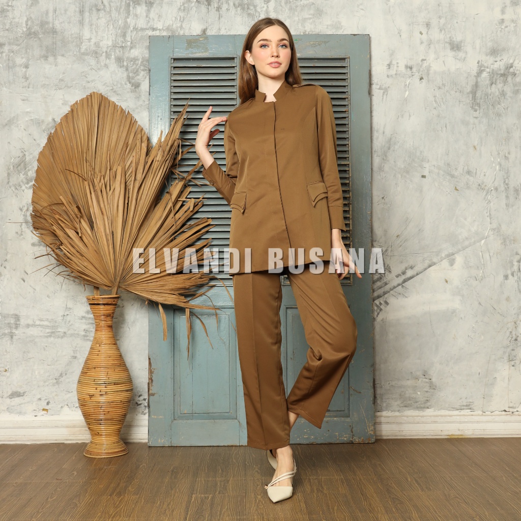 SETELAN JAS WANITA B&amp;V LYNELLE / SERAGAM KERJA BLAZER WANITA / SERAGAM GURU / SETELAN BAJU GURU WANITA - 6609 KHAKI TUA