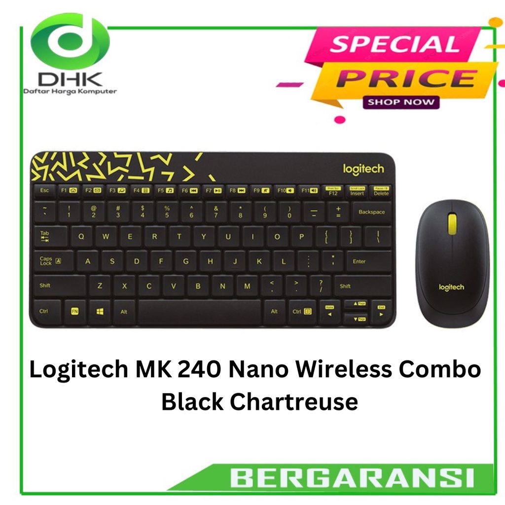 Logitech - MK 240 Nano Wireless Combo - Black Chartreuse