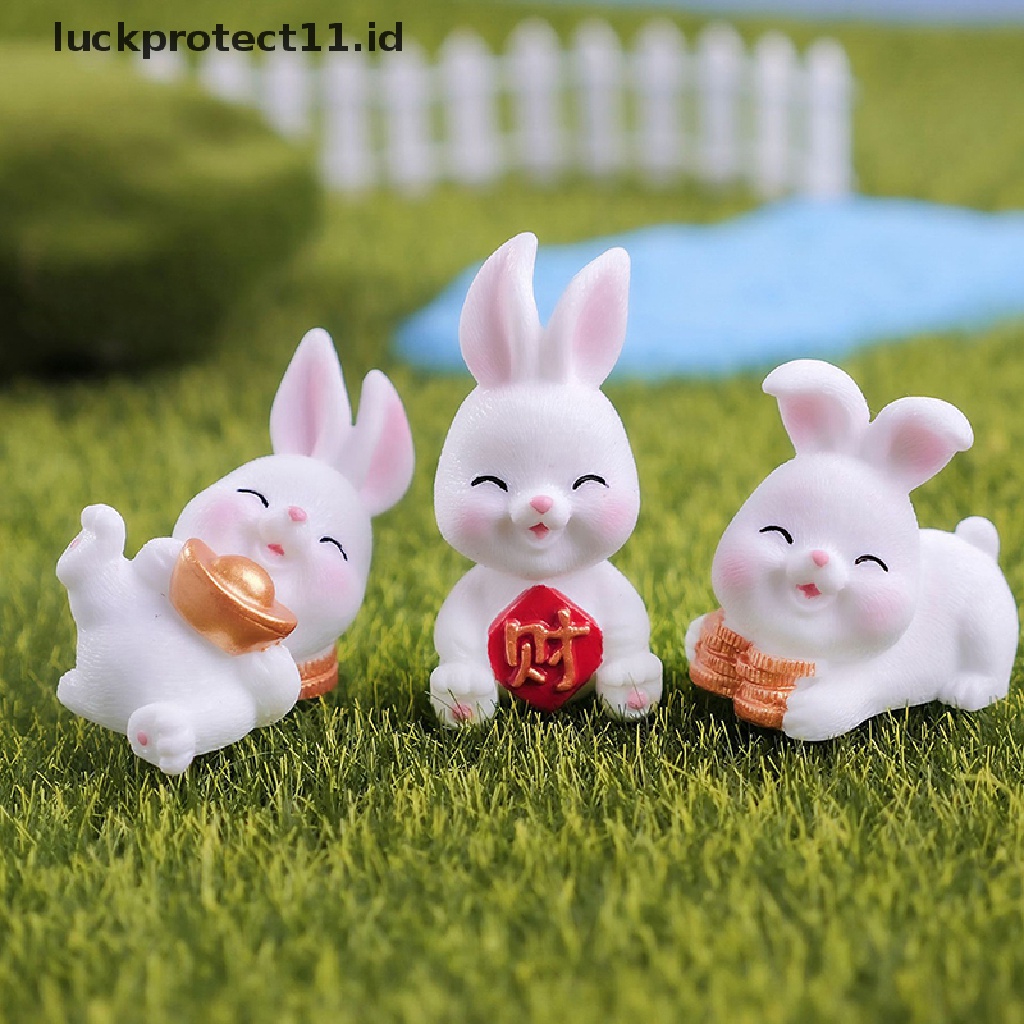 /Fashion Hot// Fashion// 1xminiatur Lucu Imlek Dari Kelinci Zodiak Lanskap Mikro Rumah Boneka Kelinci Kecil Ornamen Resin Dekorasi Rumah2023.