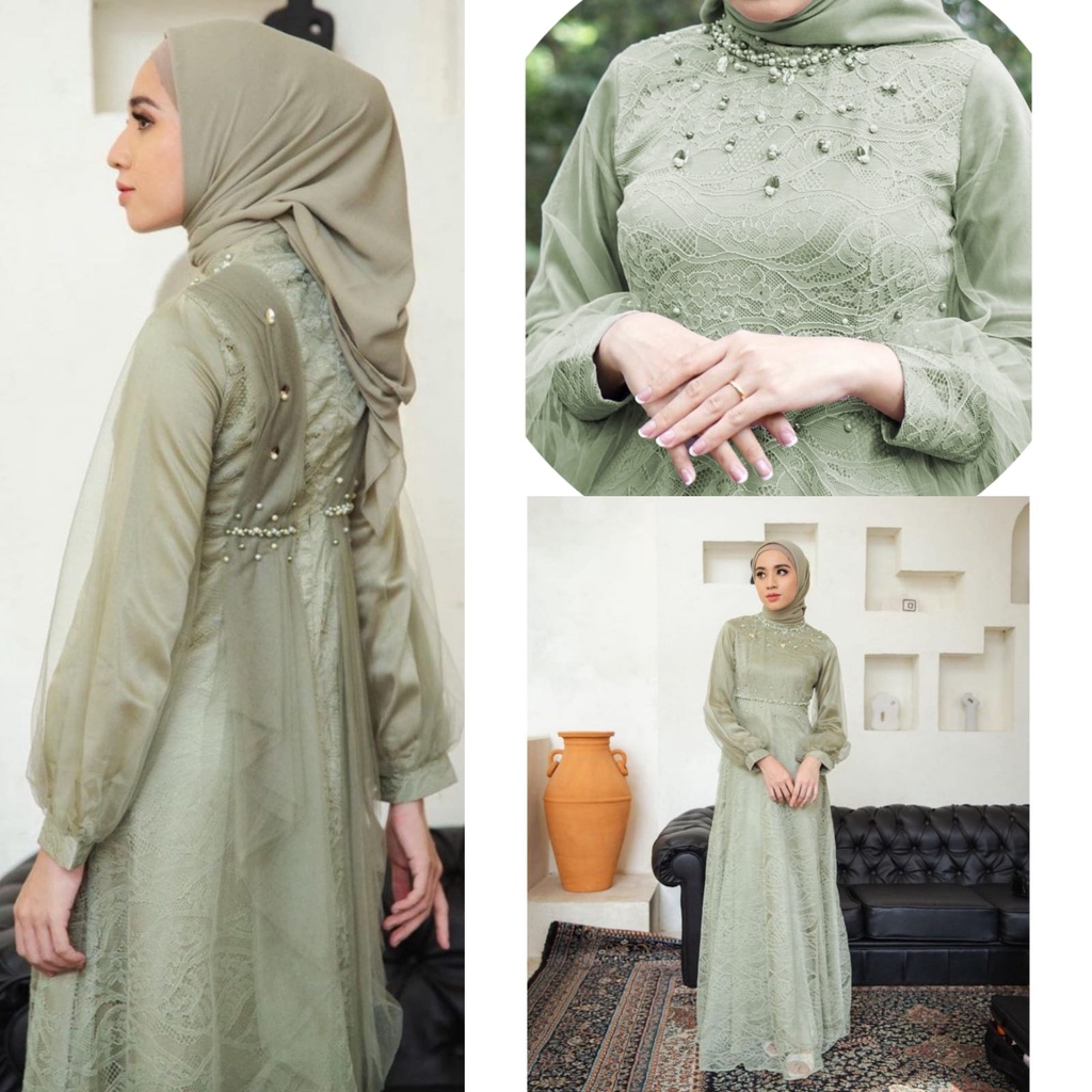NADINE DRESS TERBARU GAMIS BROKAT MODERN OUTFIT WISUDA LAMARAN LEBARAN KONDANGAN PREWEDDING