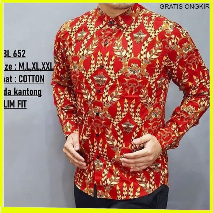 KEMEJA PRIA BATIK LENGAN PANJANG HEM BAHAN KATUN HALUS 40S LBL 652 BAJU MODERN MEWAH SLIMFIT SLIM FIT BY JAKARTA