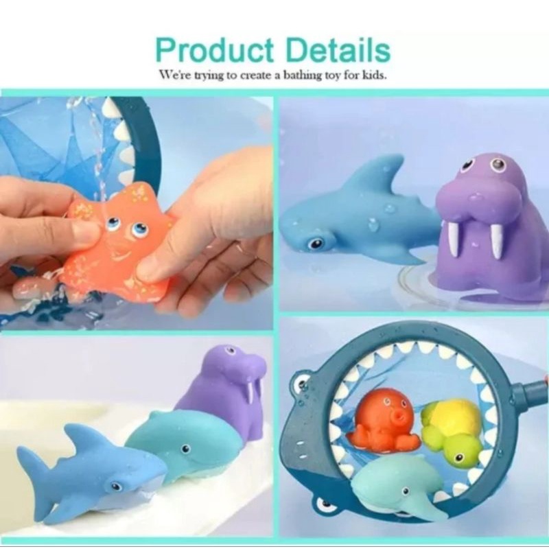 Mainan mandi anak 1 set jala tangkap ikan Baby bath toys