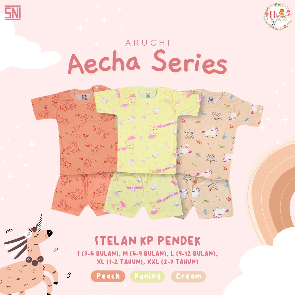 3 Stelan-SML/XL/XXL-Aruchi Pendek Baju Piyama Anak Bayi AECHA STELAN BAJU OBLONG/KANCING DEPAN + CEL