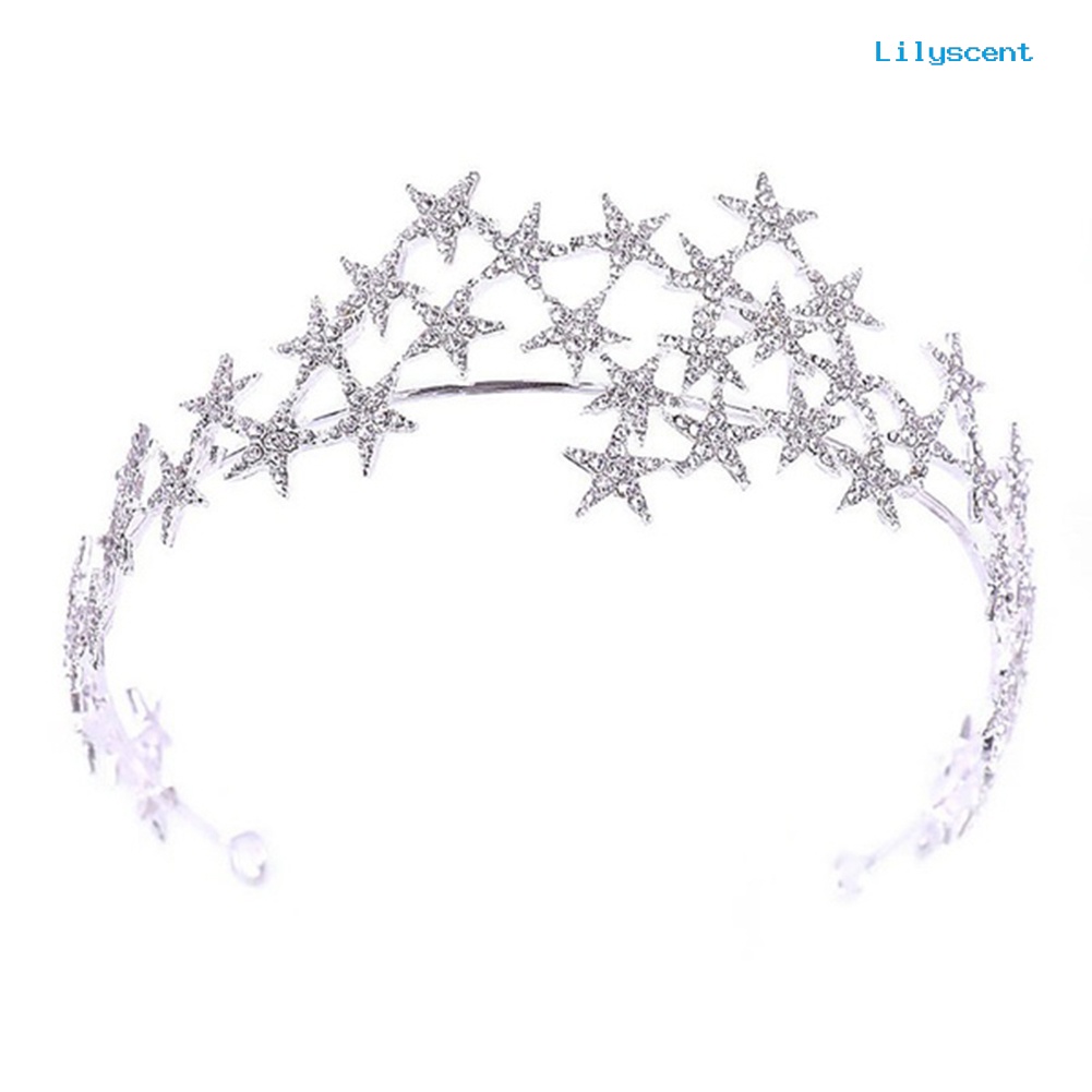 [LS]Rhinestone Star Headdress Ikat Rambut Tiara Mahkota Bridal Wedding Aksesoris Rambut