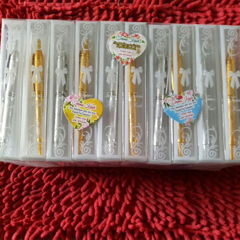 souvenir pulpen - (isi 50 pcs)souvenir pernikahan pulpen kemas mika motif dan gratis kartu ucapan terima kasih