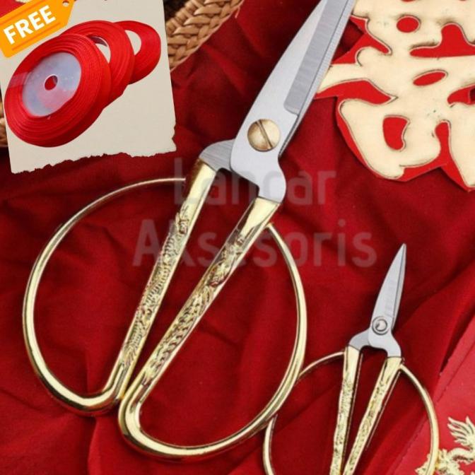 

Gunting Sangjit Pernikahan Dragon Phoenix Ceremony Golden Scissors