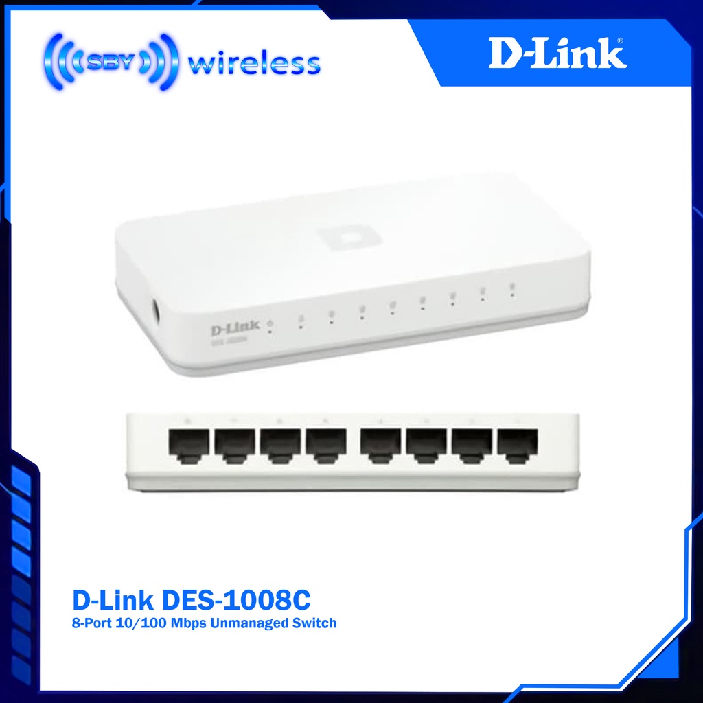 Switch Hub Dlink DES1008C Plastic Case D Link DES -1008C ,8 Port 10/100 Mbps