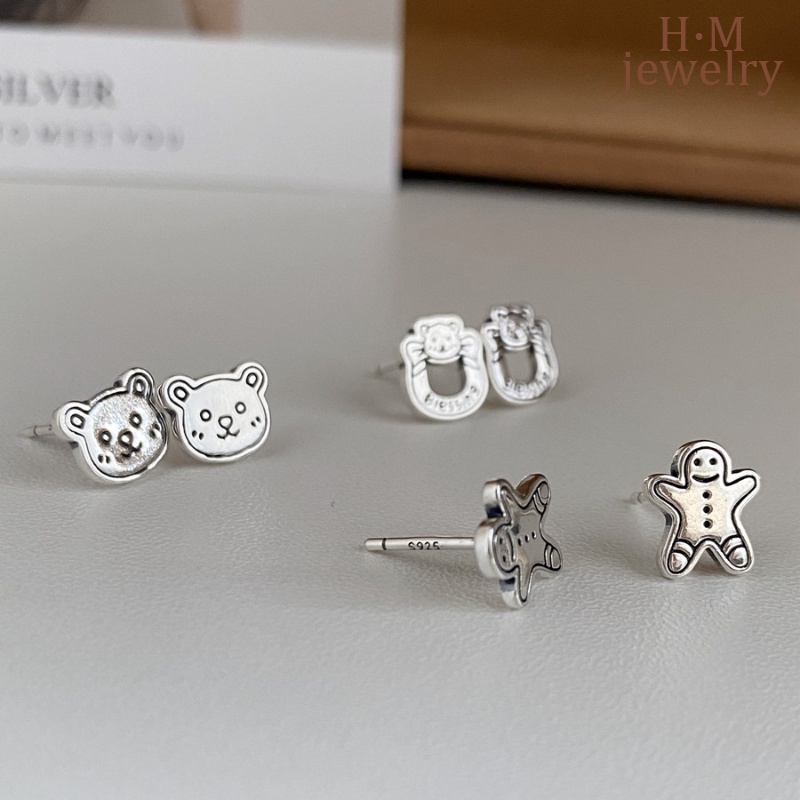 Suasana Natal Retro Tertekan Gingerbread Man Bear Ear Studs 2022anting Baru