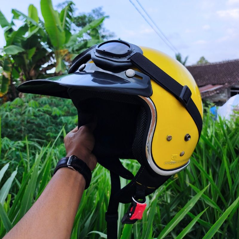 HELM BOGO RETRO PRIA WANITA DEWASA KACA DATAR SNI