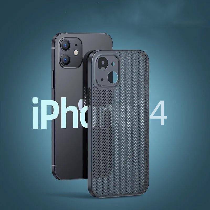 IPHONE Casing Jaringan Seluler Pendingin Mesh Disipasi Panas Untuk Iphone14 13 12 11 Pro Max Plus Bernapas Matte Slim Hard Shockproof Cover