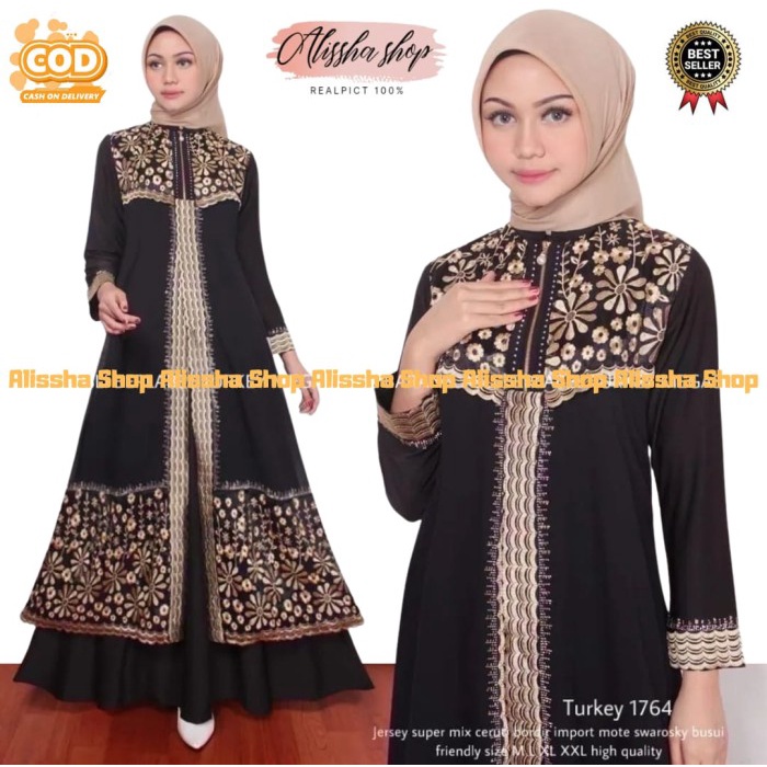 Abaya (COD)Gamis Abaya Turkey /Gamis Abaya Arab Turkey #1764 Jersy Premium - Hitam, M(I4N3) Abaya re