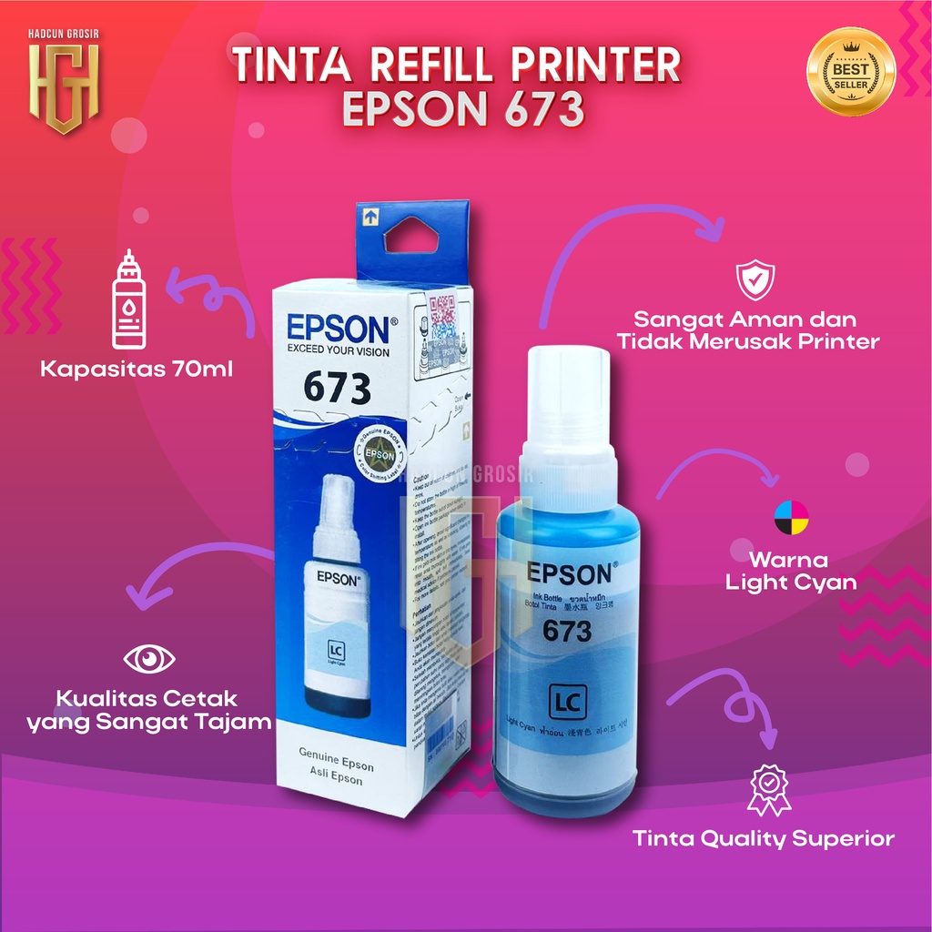 1 SET 6 PCS Tinta Epson 673 Tinta Printer L800 L805 L810 L1800 Premium