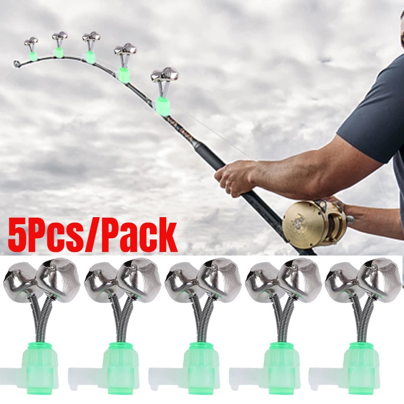 5pcs Aksesoris Pancing Luar Ruangan Ujung Pancing Umpan Alarm Bell Double Spiral Memancing Alarm Bell Stainless Steel Fishhook Alarm Klip