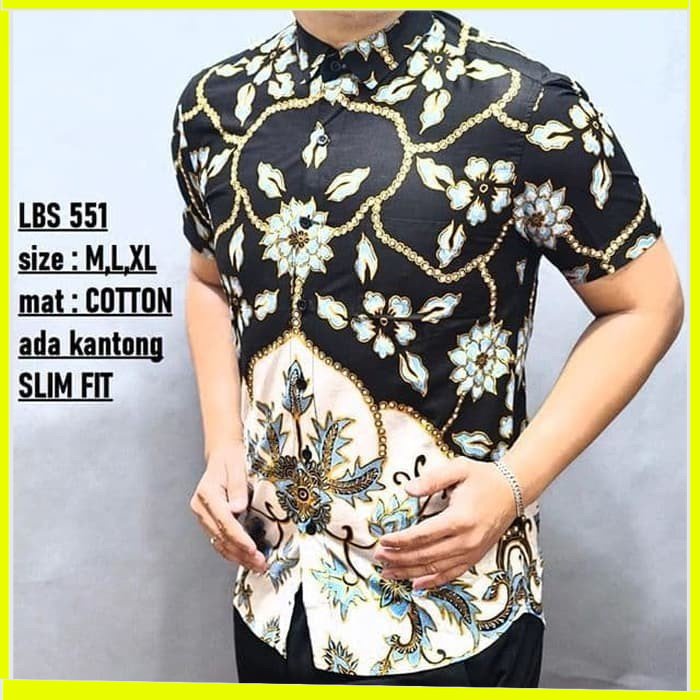 KEMEJA PRIA BATIK LENGAN PENDEK HEM BAHAN KATUN HALUS 40S LBS 551 MEWAH PREMIUM BAJU ELEGANT SIZE M L XL  SKU MS JAKARTA