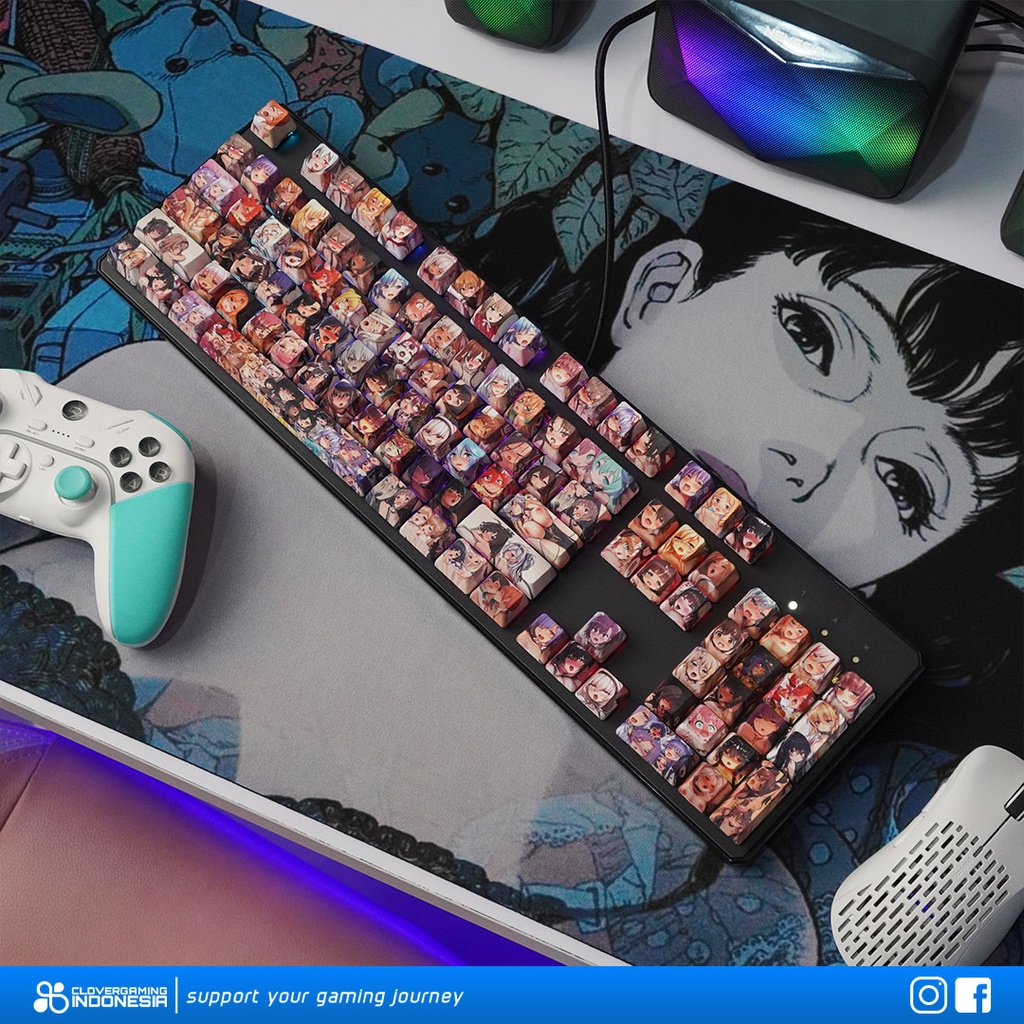 Keycaps Ahegao Hentai PBT Full Color Anime Waifu Mechanical Keyboard