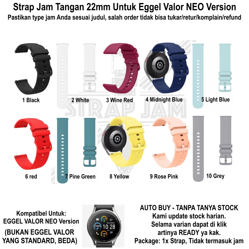 PWK Tali Jam Tangan Eggel Valor Neo Version - Strap 22mm Silikon Rubber Warna Warni