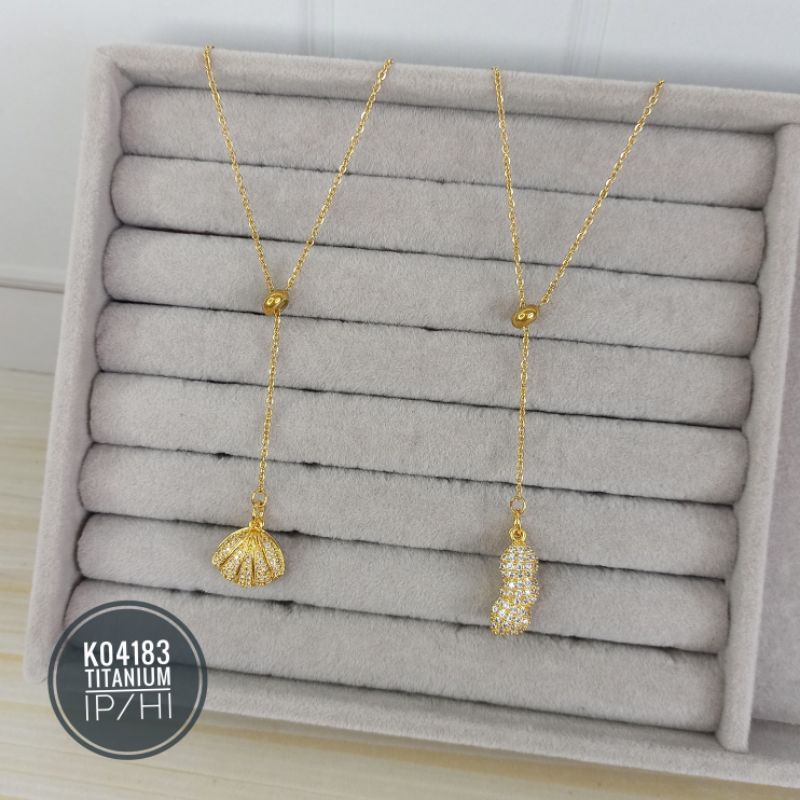 Kalung Serut Titanium Koye Zircon Mutiara K04183