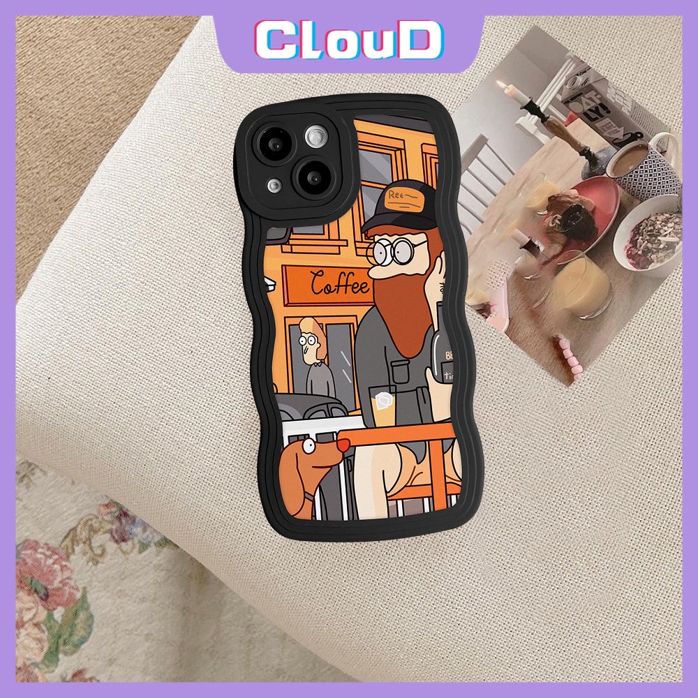 Case Kompatibel Untuk iPhone 11 Pro Max X 7Plus 6Plus XR XS Max13 11 12 14 Pro Max7 8 6s 6 Plus SE 2020 Ins Retro Art Ilustrasi Wavy Edge Soft TPU Back Full Cover