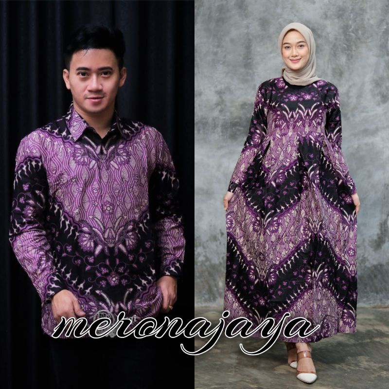 MERONAJAYA - Batik Couple Sania Ruffle Terbaru Baju Batik Couple Lilac Set Couple Keluarga Ayah Ibu dan Anaknya