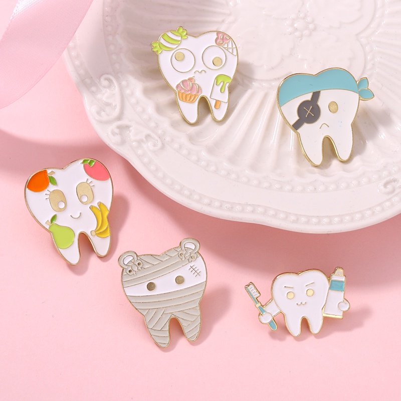 Pin Enamel Gigi Senyum Lucu Enamel Gigi Lucu Lencana Bros Lencana Kerah Pin Kartun Perhiasan Medis Hadiah Untuk Teman