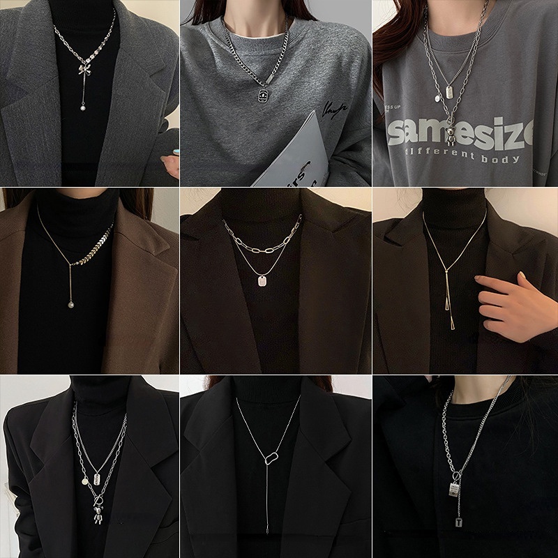 Musim Gugur Dan Musim Dingin Sweater Sweater Rantai Wanita High-end Kalung Dua Susun Liontin Aksesoris