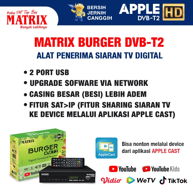 Set Top Box Tv Digital Matrix DVB T2 Apple HD EWS / set top box dvb t2 / set box tv digital / box tv digital / set top box tv tabung / stb dvb t2 / setop box tv digital / set up box tv digital / stb matrix / set top box matrix
