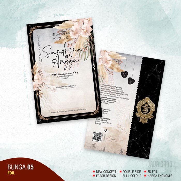 Blangko Undangan Kosong Pernikahan Java Card Bunga 05 Foil Free Setting