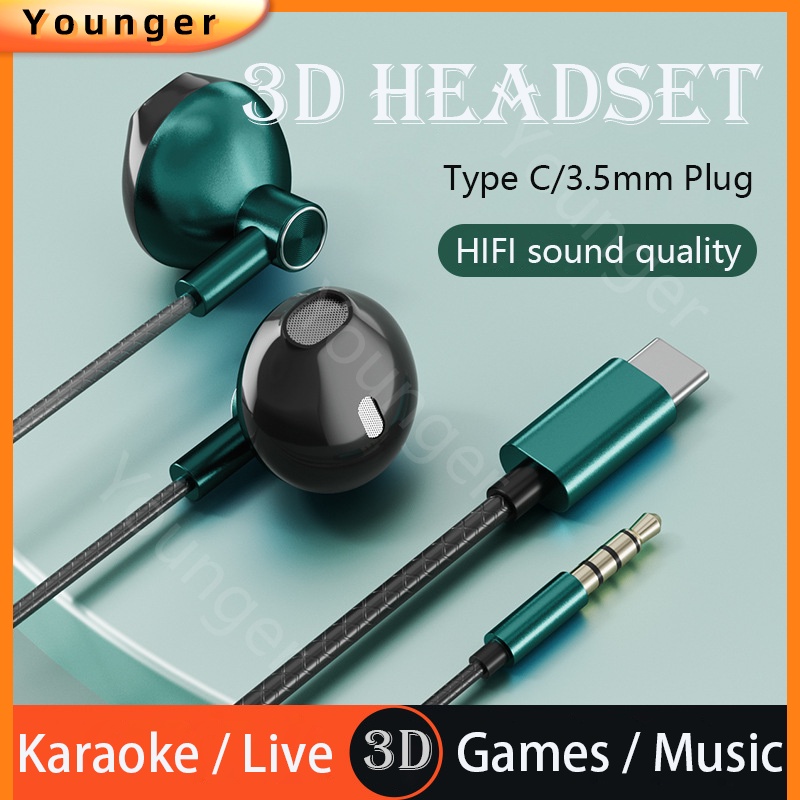 Type-c/3.5mm HD Calling Headset No latency In-Ear Headphone Kabel Dengan Mic Game Earbud Untuk Pengenalan Posisi Game Musik