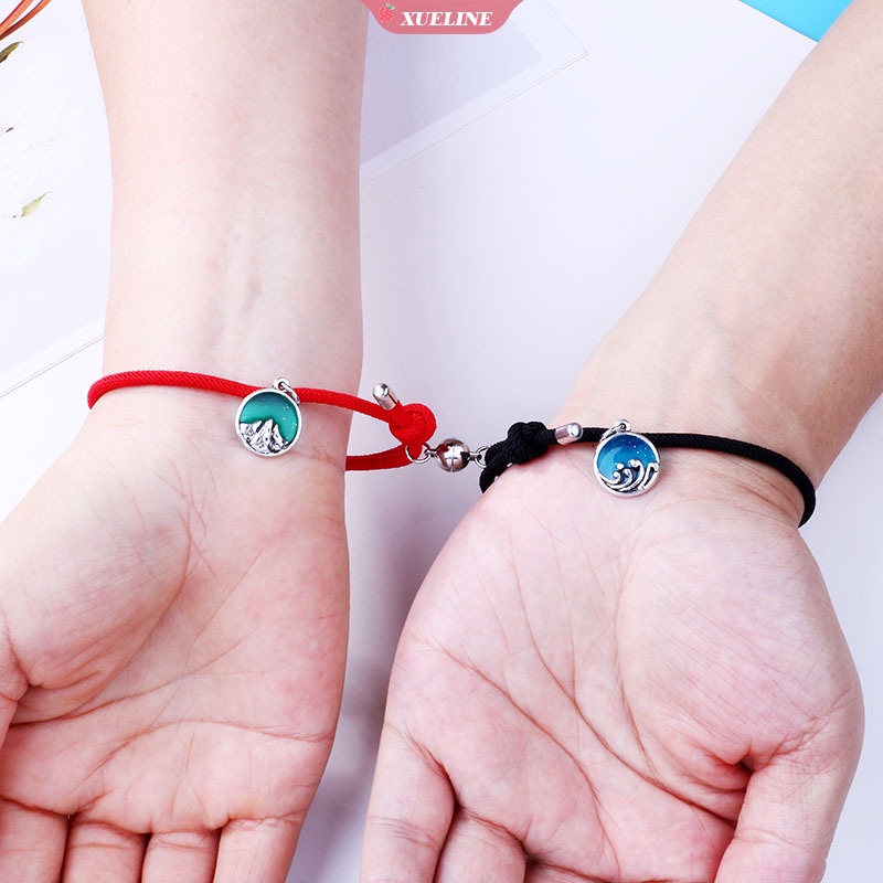 2buah Tali Persahabatan Gelang Magnet DIY Dikepang Pasangan Gelang Magnet set Kekasih Gunung Laut Perhiasan [ZXL]