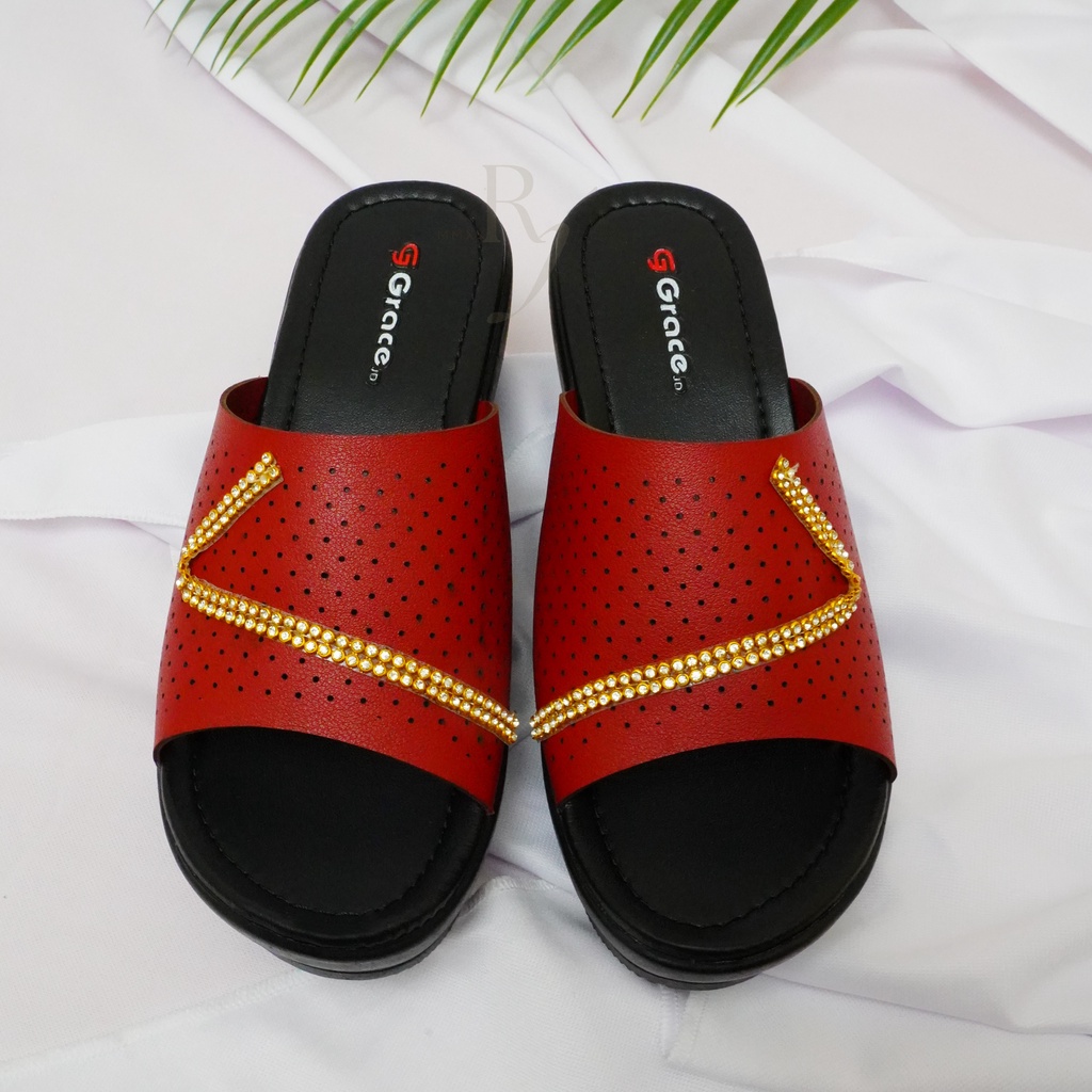 GRACE [ARIANA 403] Sandal Selop Wedges Wanita Sendal Calbi Hak Wanita Slip On