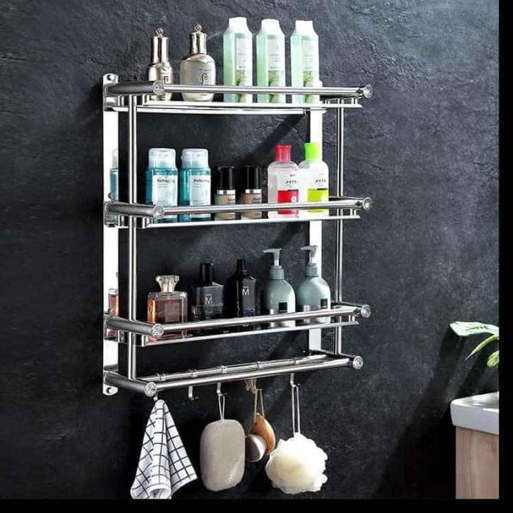Paling Diminati Rak Kamar Mandi 3 Susun / 3 Tingkat Rak Dinding Sabun Kamar Mandi Handuk Stainless s