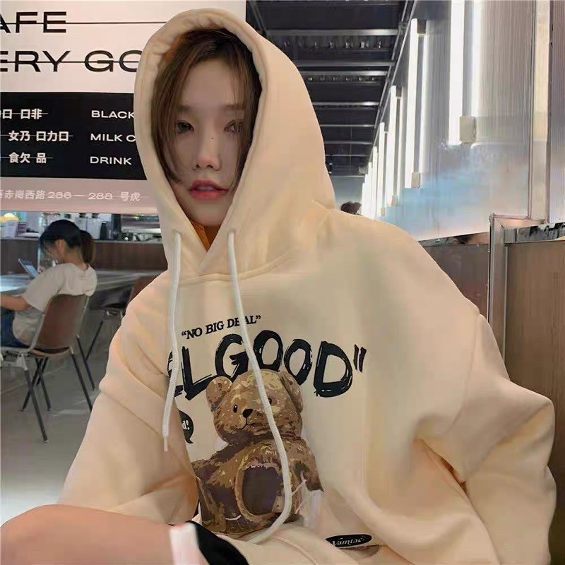 Promo COD Hoodie Couple Pasangan Pria Wanita Brown Bear Men &amp; Women Casual Oversize Hoodies Long Sleeve Pullovers Thicken Couple Hoodie Hooded Sweater Velvet Couple Clothes