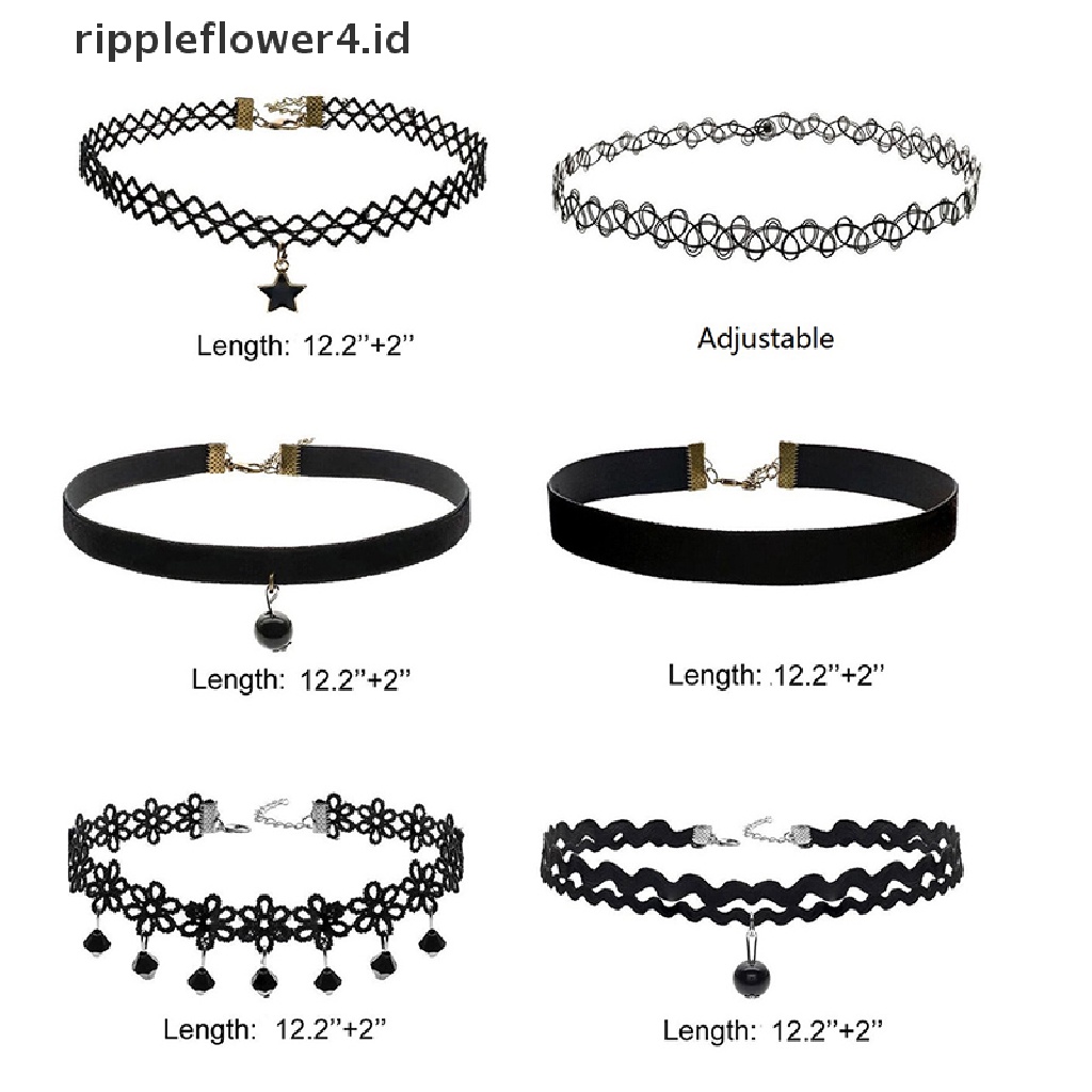 {rippleflower4.id} 6 Pcs Wanita Hitam Beludru Choker Kalung Gadis Renda Choker Tato Kalung Liontin~