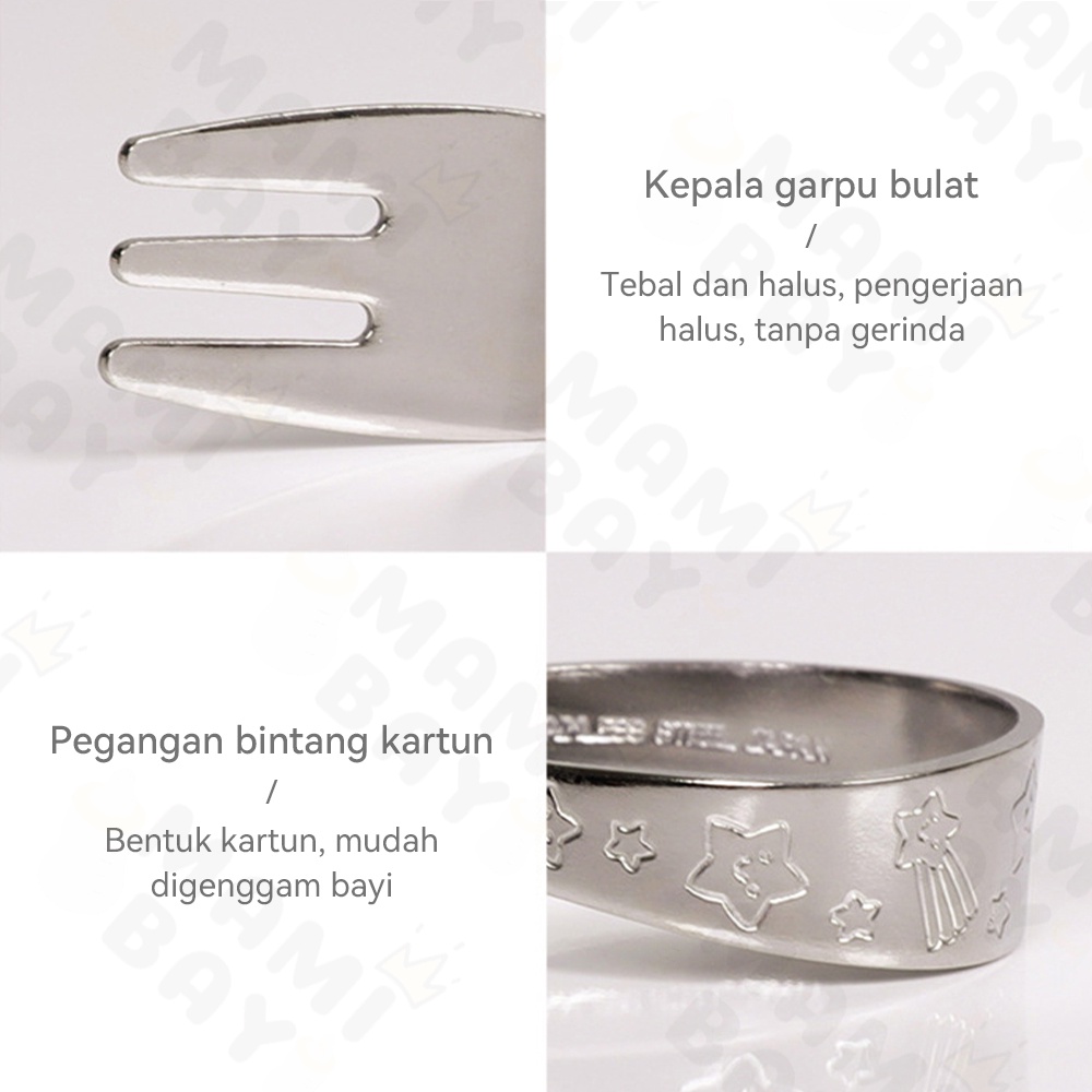 Mamibayi Sendok Garpu Anak Set Stainless Training Spoon Fork Anak Bayi