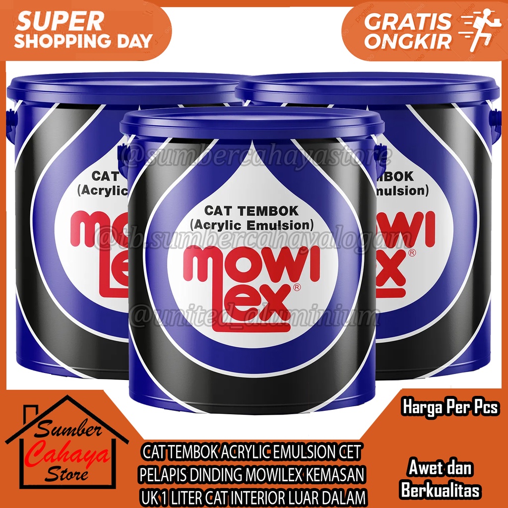 CAT MOWILEX TEMBOK ACRYLIC EMULSION CET PELAPIS DINDING TAMAN KEMASAN UK 1 LITER CAT INTERIOR LUAR D