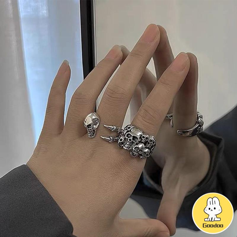 Cincin punk perak antik yang dipersonalisasi Pria aksesori fashion Korea -Doo