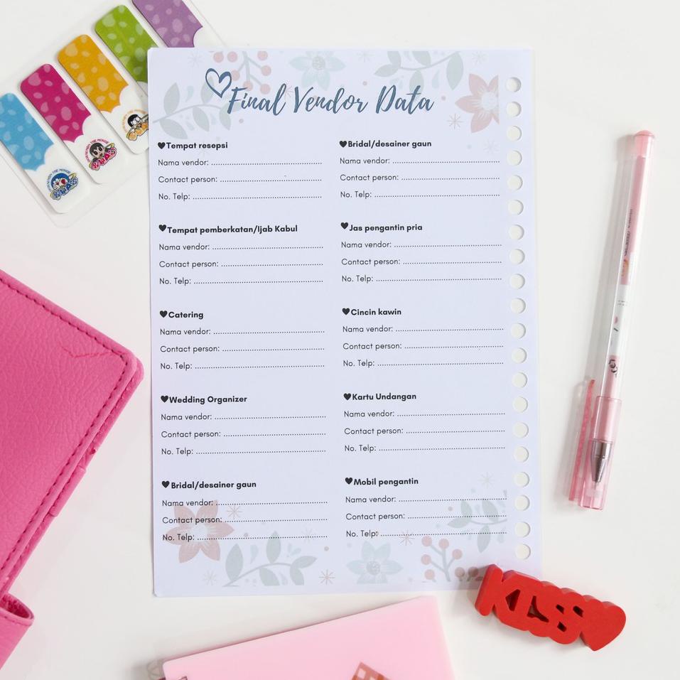 

AMB4-3♬B Wedding Planner / Kertas Binder Loose Leaf A5 & B5 / Isi Kertas File / Sehati Planner ➥4E